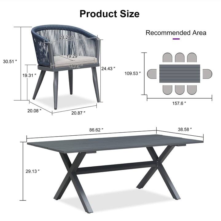 PURPLE LEAF Outdoor Dining Table Set All-Weather Aluminum with Wood Grain Table and Rope Woven Chairs