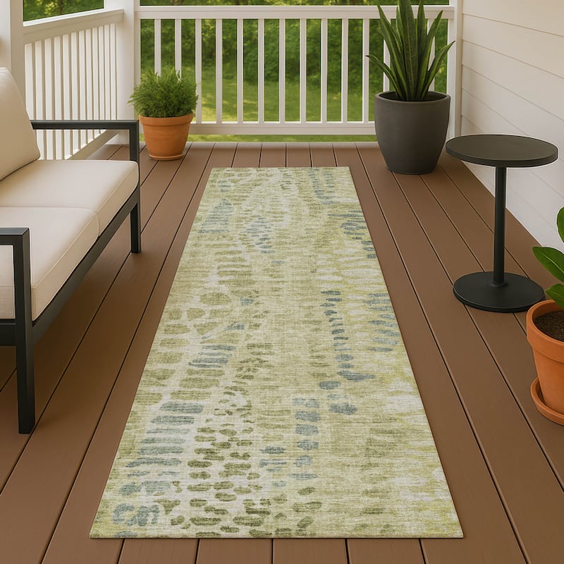 Machine Washable Indoor/ Outdoor Modern Imprints Chantille Rug - Aloe - 2'3" x 7'6"