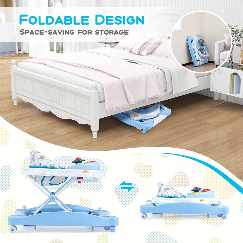 6 in 1 Foldable Baby Walker with Adjustable Height - 28" L x 24" W x 19.5" H