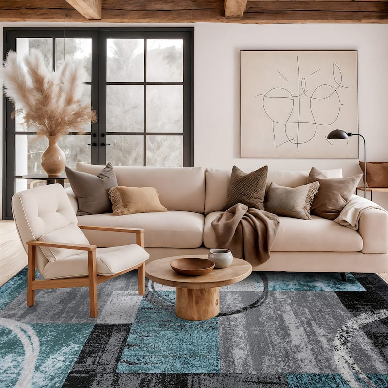 World Rug Gallery Abstract Polypropylene Machine-Made Circle Area Rug - 5'3" x 7'3" - Blue/Grey