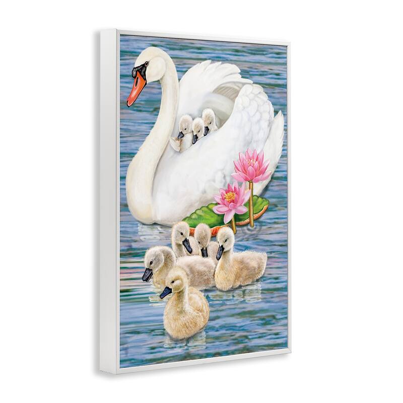 Stupell Swan Family & Lotus Flowers Framed Giclee Art Design By Rosiland Solomon