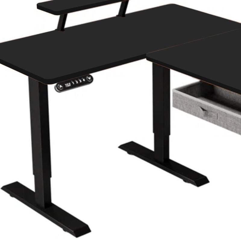 HomeRoots Adjustable Oak and Beige Wood and Metal Corner Rolling T-Shape Standing Desk