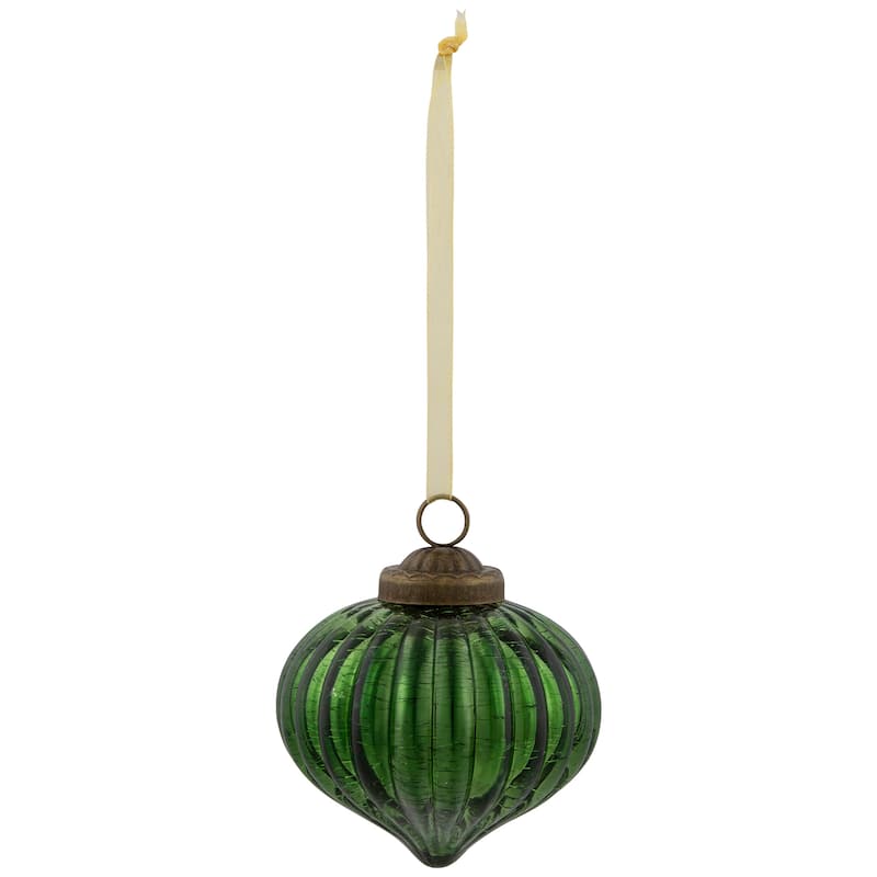 3" Green Crackle Glass Onion Christmas Ornament