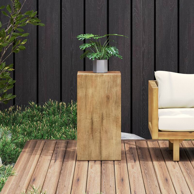 Roomfitters 27.75" Square-Column MGO End Table, Distressed Wood-Look Pedestal for Indoor/Outdoor Use