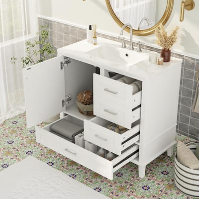 Bathroom Vanity with Sink, Bathroom Cabinet with Solid Wood Frame, Storage Cabinet with Soft Closing Door and 3 Drawers