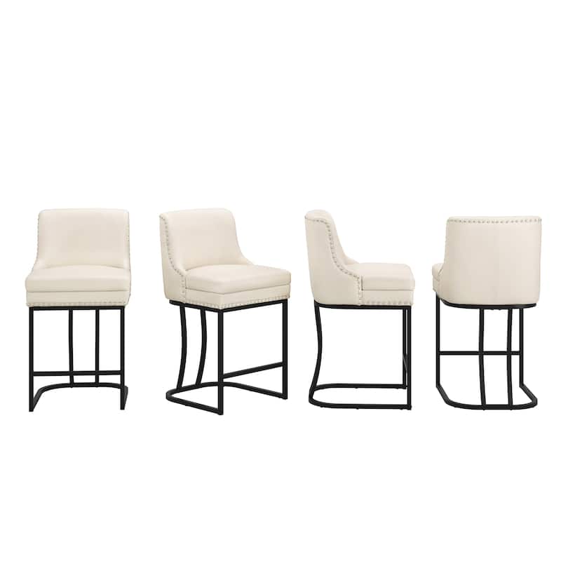 26" Modern Metal Barstools Set of 4 Upholstered Counter Height Bar stools with Back and 6" Thick Cushion for Kitchen Island