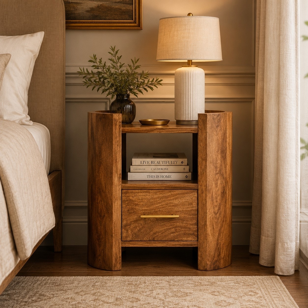 Artisan Furniture Solid Wood Valencia Sculpted Bedside, Brown
