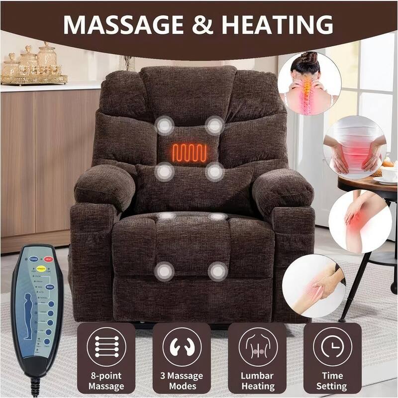 Luxuriant Overstuffed Power Lift Recliner with Dual Motors,Wireless Charging,Lumber Pillow,USB/Type C Charging