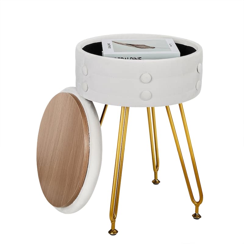 VECELO 18.5"H Multi-Functional Velvet Vanity Stool Tufted Small Vanity Chair with Metal Legs Convertible Storage End Table