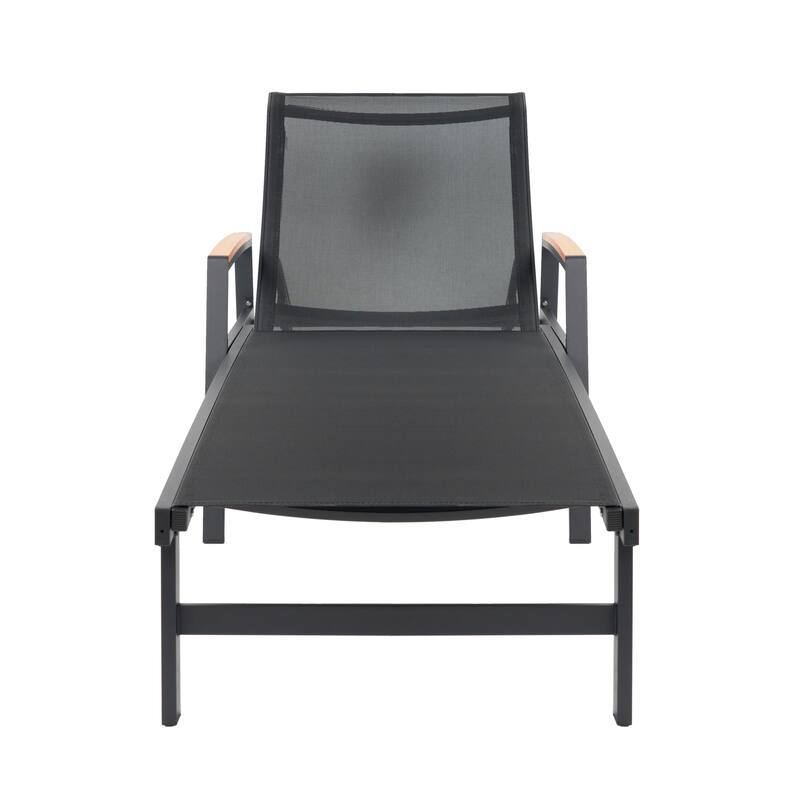 Roomfitters Oxton Outdoor Aluminum Chaise Lounge with Breathable Mesh Seat, Patio Recliner - Black