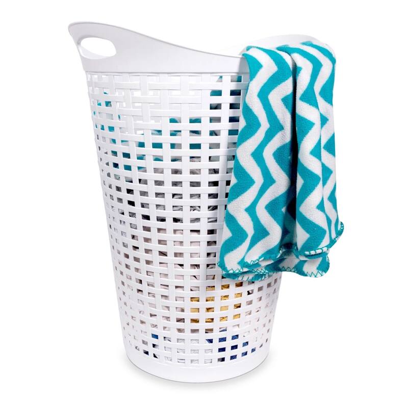 1.7 BU / 63.5L Round Flex Wicker Hamper, 3 Pack, White