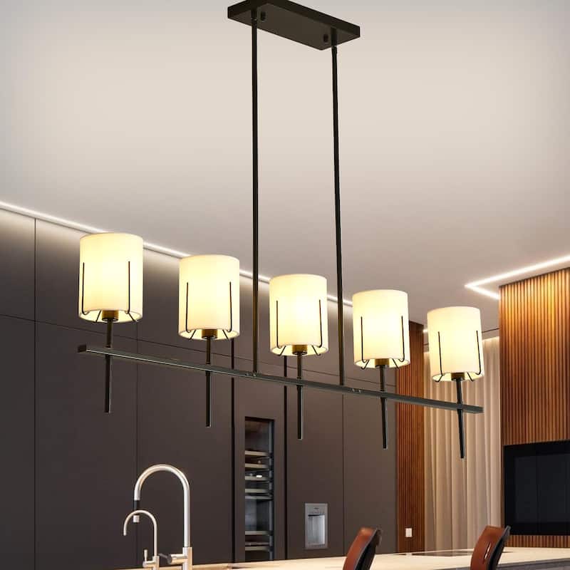 5-light Fabric Kitchen Island Chandelier - Matte Black - Matte Black