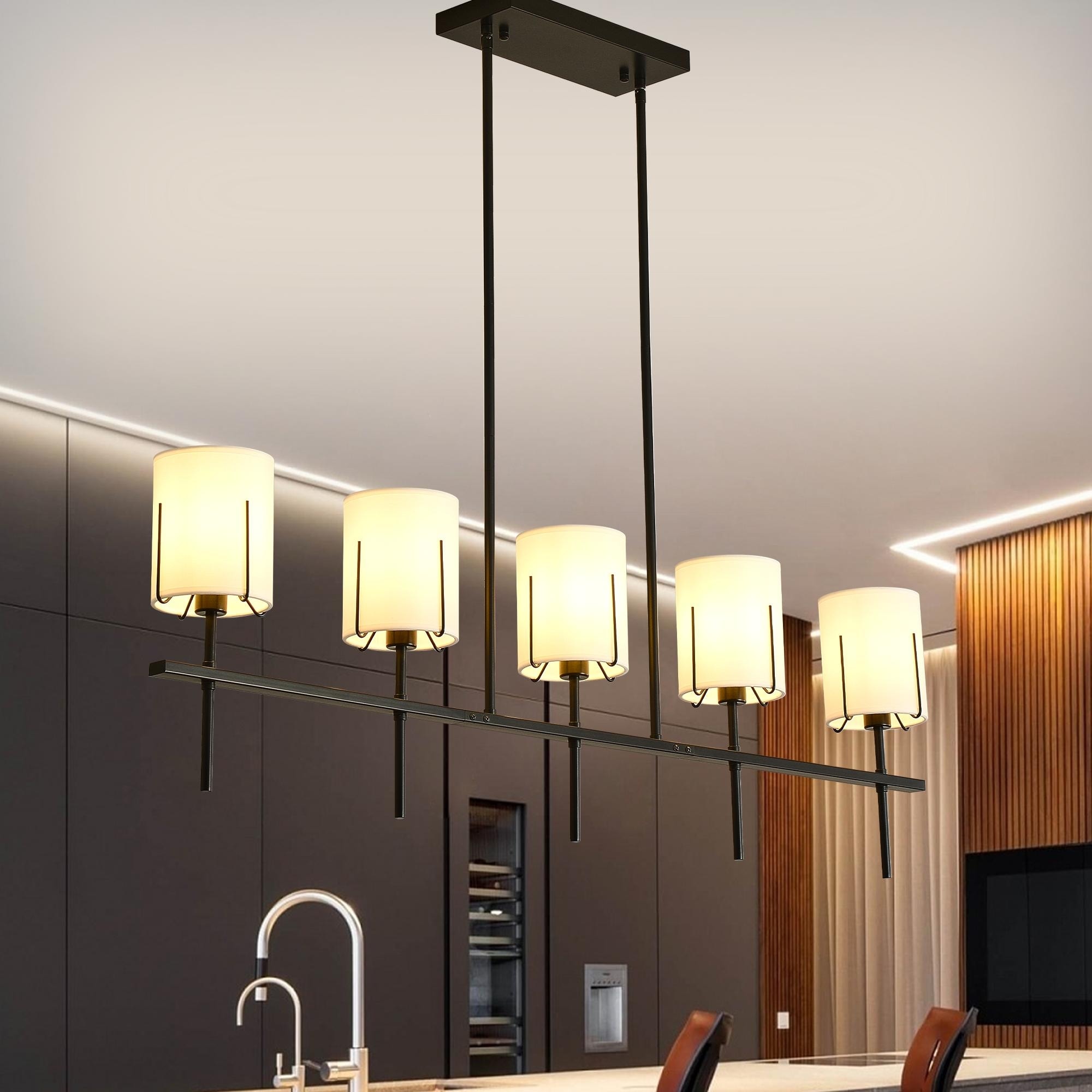 5-light Fabric Kitchen Island Chandelier - Matte Black