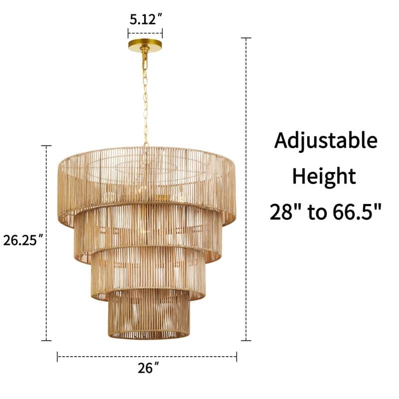 KAWOTI Width 26" 5-Light 4-Tiered Bohemian Pendant Light