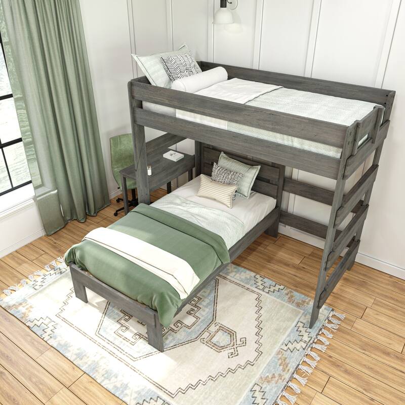 Max and Lily Farmhouse Twin over Twin L-Shaped Bunk Bed with Desk