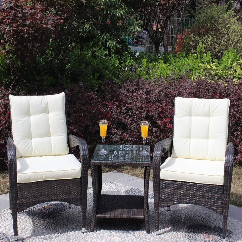 Brown 3-piece Outdoor Patio Conversation Seating Furniture Set with Cushions