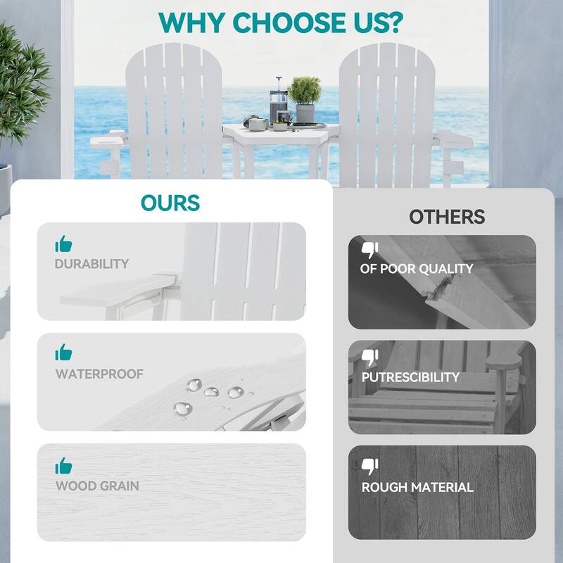 Outdoor All Weather Adirondack Chairs with Movable Footrests, Set of 5/3.