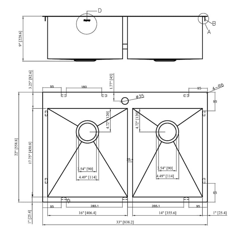 Stainless Steel Double Bowl Drop in Kitchen Sink