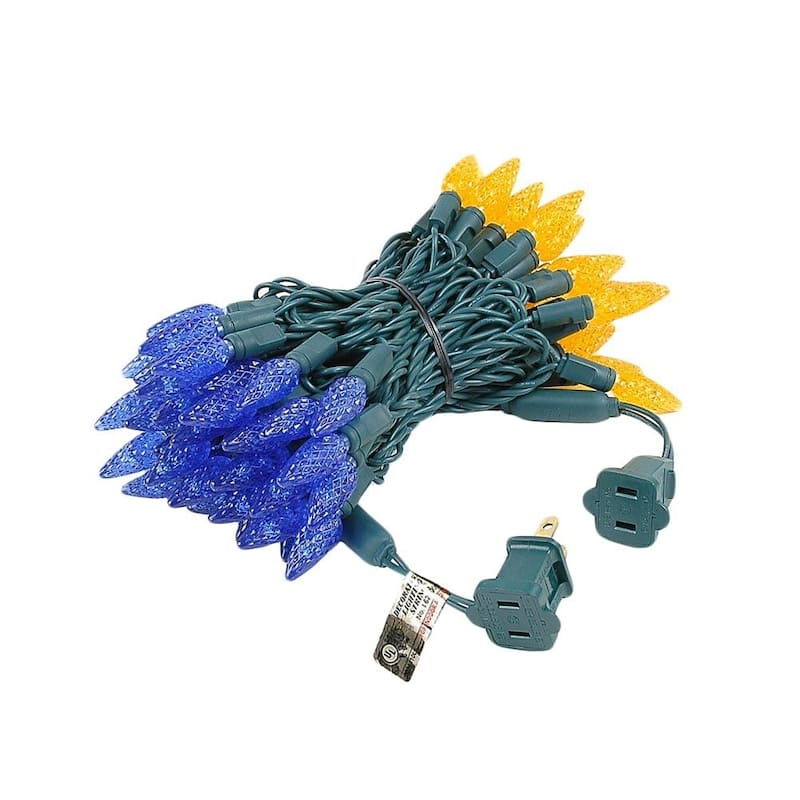 70 Light C6 LED Christmas Mini Light Set, Blue/Orange, Green Wire, 24 Feet - Large
