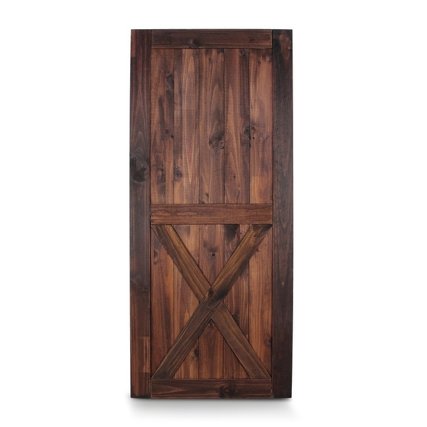 BELLEZE 36" x 84" Classic Lower X Sliding Barn Door Unfinished Solid Pine Wood DIY Single Door Pre Drill, Espresso