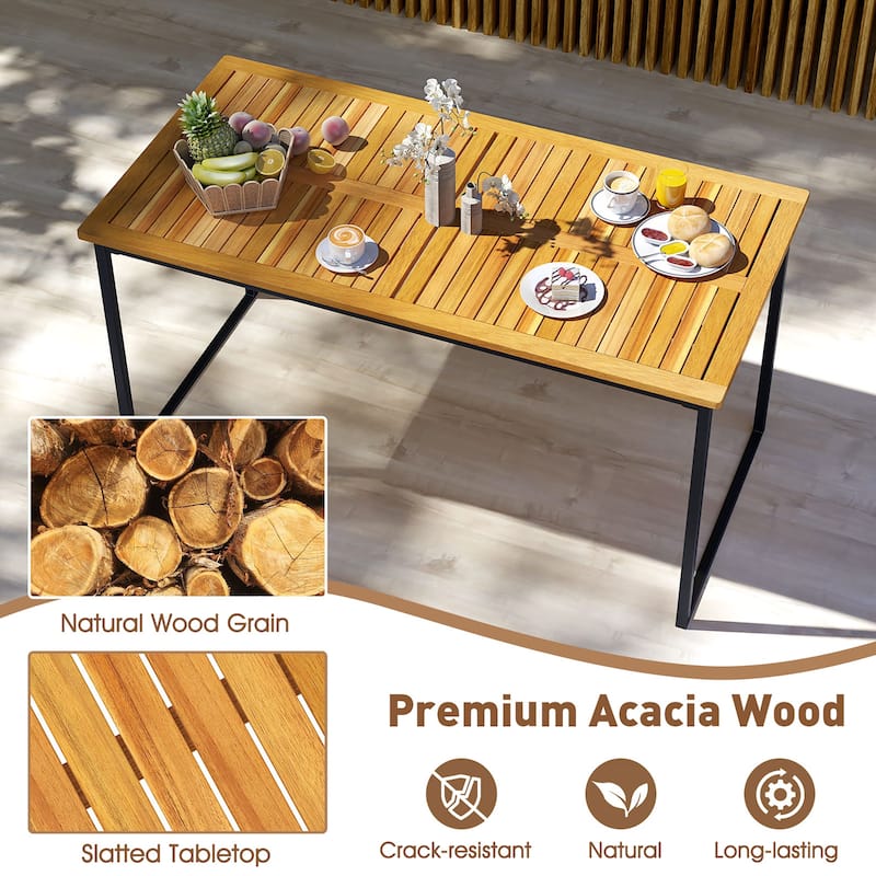 Gymax 3 PCS Outdoor Dining Set for 6 w/Acacia Wood Tabletop Metal