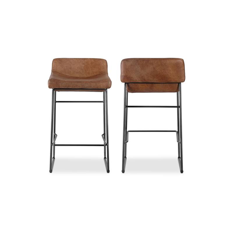 NADAAL STUDIOS Orson, Counter Stool With Top Grain Leather, Set of Two - 17"W x20"D x32"H