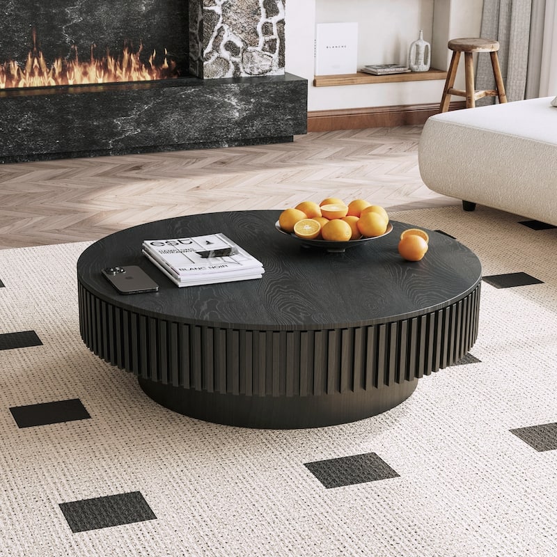 Round Coffee Table with Storage Solid Wood Veneered Modern Coffee Table Accent Tea Table for Living Room, Bedroom, Apartment