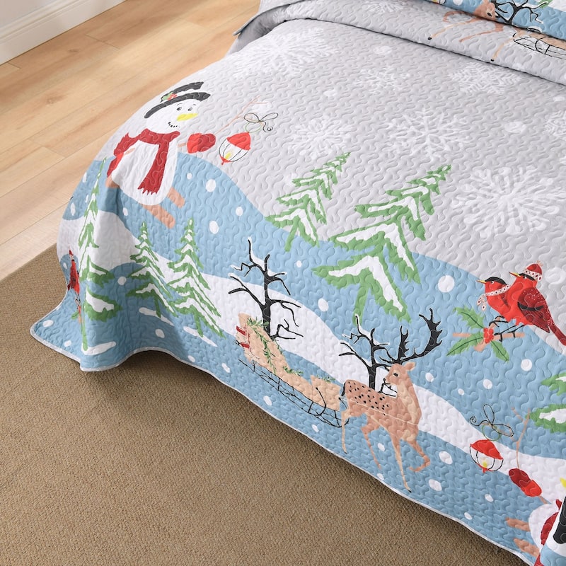 3 Pcs Reversible Christmas Quilt Bedspread Set