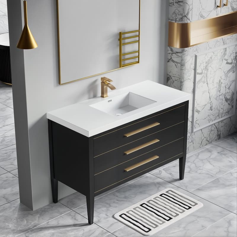 Ayer 48" Single Bathroom Vanity Set - Brass Finish - Black - Brass Trim