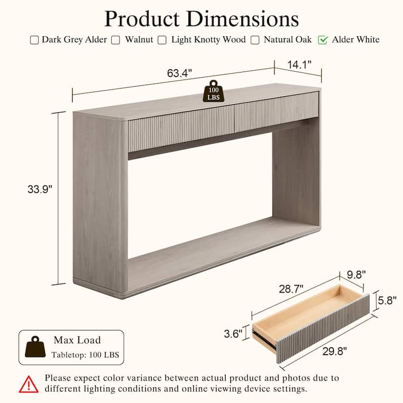 63" Modern Fluted 2 Drawers Entryway Table, Console Table, Sofa Table