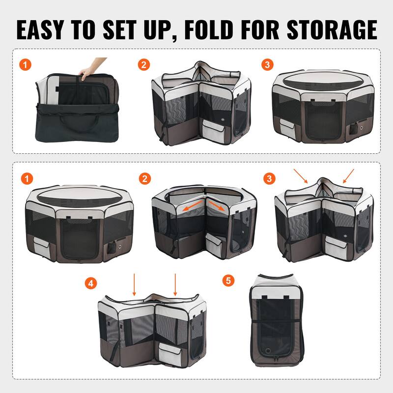 Foldable Pet Playpen, Portable Dog Playpen, Crate Kennel for Puppy, Dog, Cat, Premium Waterproof 600D Oxford Cloth