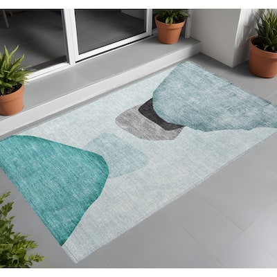 Caz Unique Abstract Weather Resistant Blended Style Outdoor Rug - 2' x 3'