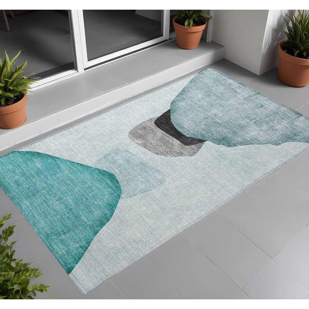 Caz Unique Abstract Weather Resistant Blended Style Outdoor Rug - 2' x 3'