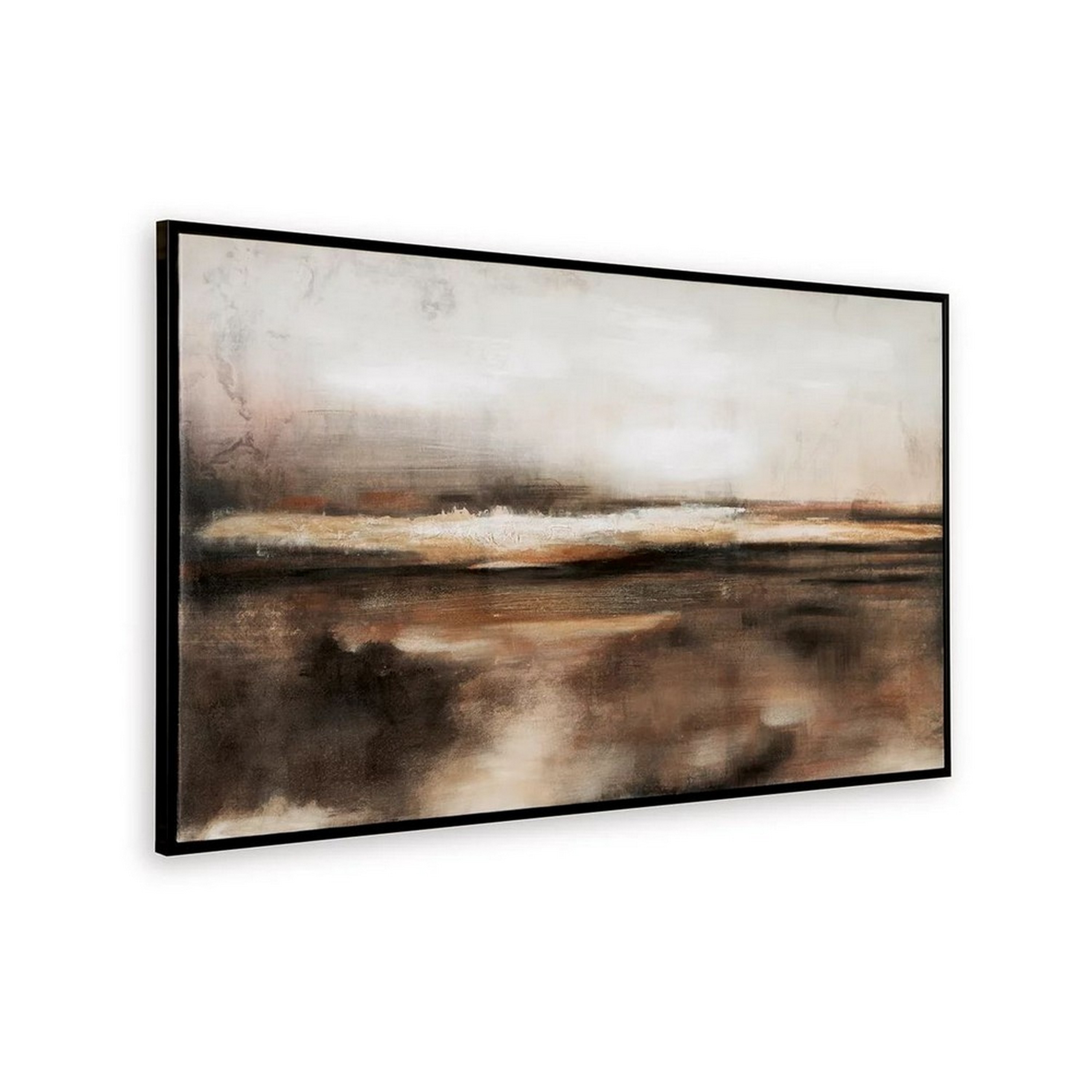 Benjara 35 x 60 Inch Wall Art, Hand Painted Abstract Landscape, Black Brown Finish