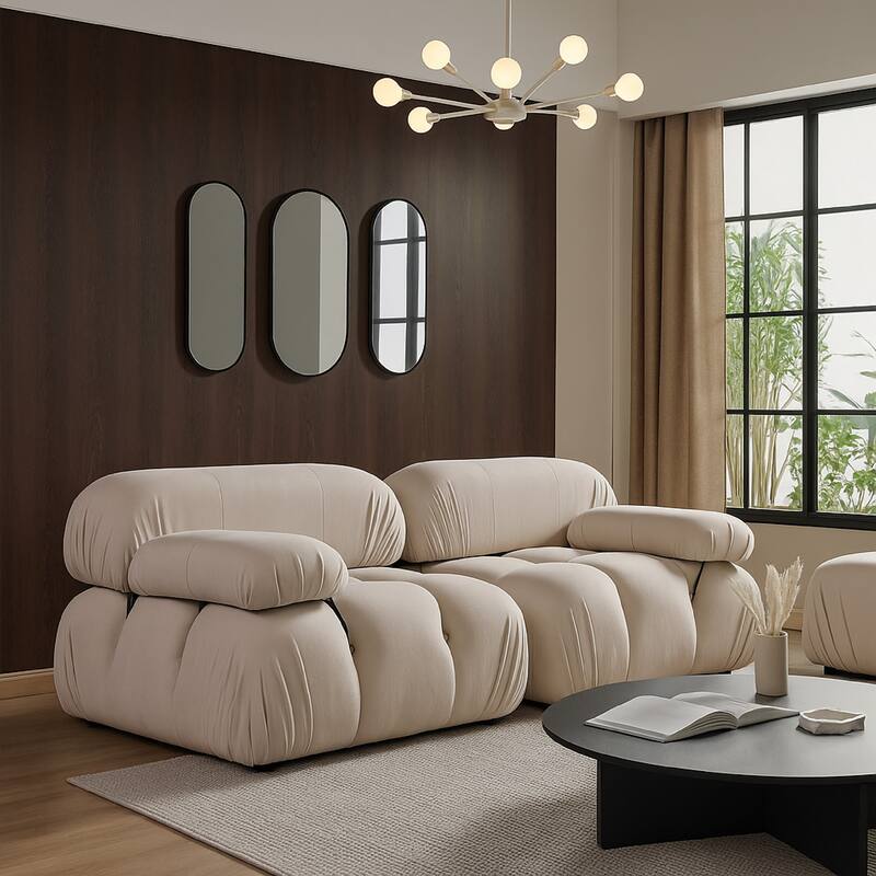 Hito 2 Piece Modular Armchair Sofa Set, Light Cream Bubble Grid Tufting