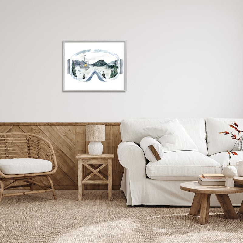 Stupell Ski Mountain Reflection in Sports Goggles Winter Forest Framed Wall Art - Grey