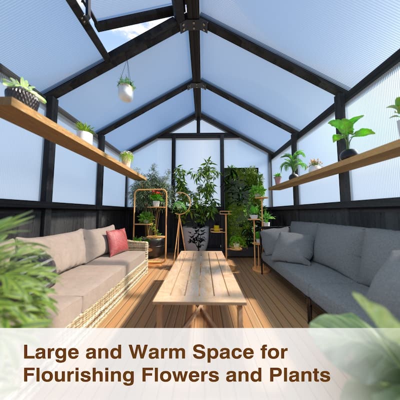VEIKOUS Walk-in Wooden Greenhouse for Outside, Garden and Backyard, Black - 6'×10'