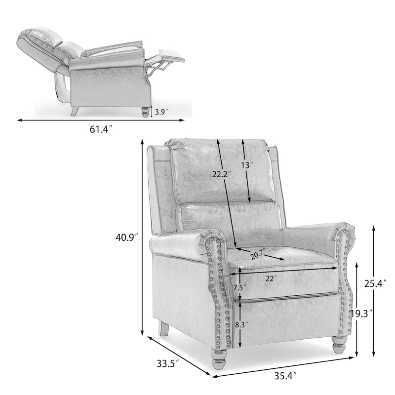 2 Set Manual Pushback Recliner Chair with Nailhead Trim