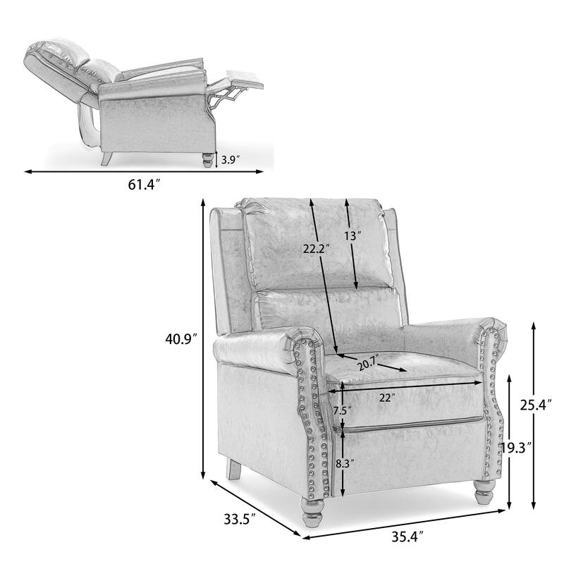 Mid-Century Nailhead PU Leather Linen Recliner