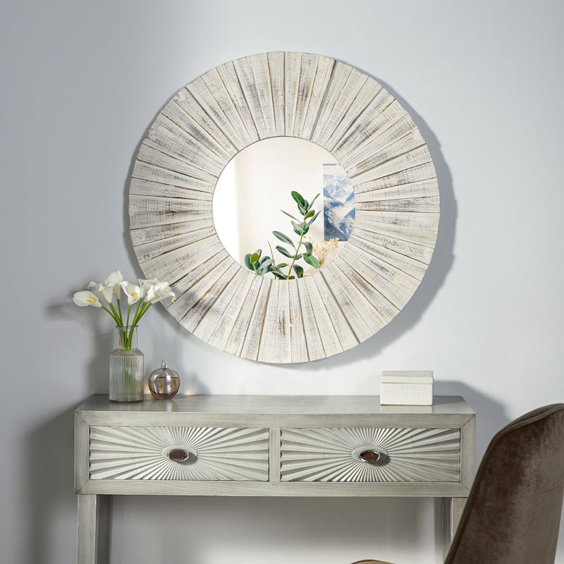Natural Wood - Modern Farmhouse Wood Mirror - Distressed White Finish