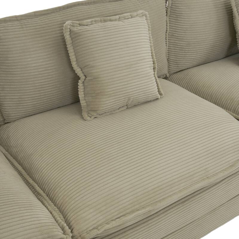 112.6" Corduroy Modular Sectional Sofa with 3 Movable Ottomans, Side Storage Pockets, and Two-Layer Foam Cushions