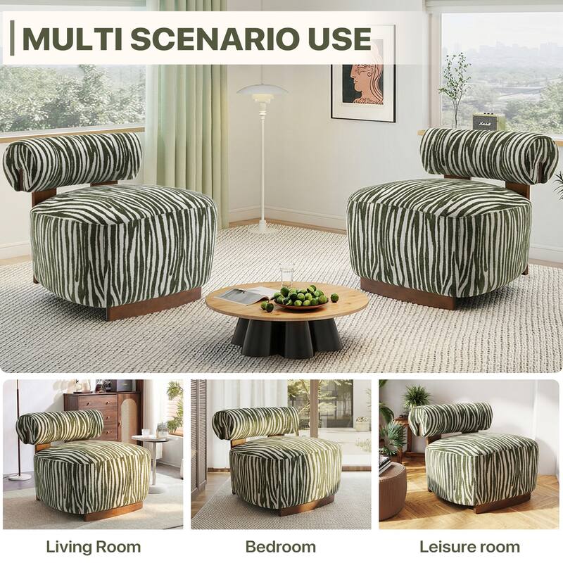 Rossetta Zebra-Striped Chenille Fabic Low Cylindrical Backrest Armchair with High-Quality Foam Cushion