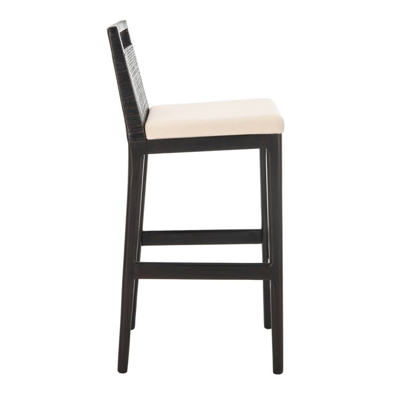 SAFAVIEH Cune 28.8 Inch Woven Dining Darin Black/ Black Cushion Bar Stool - 15.8" x 20.5" x 38.8" - 16Wx21Dx39H
