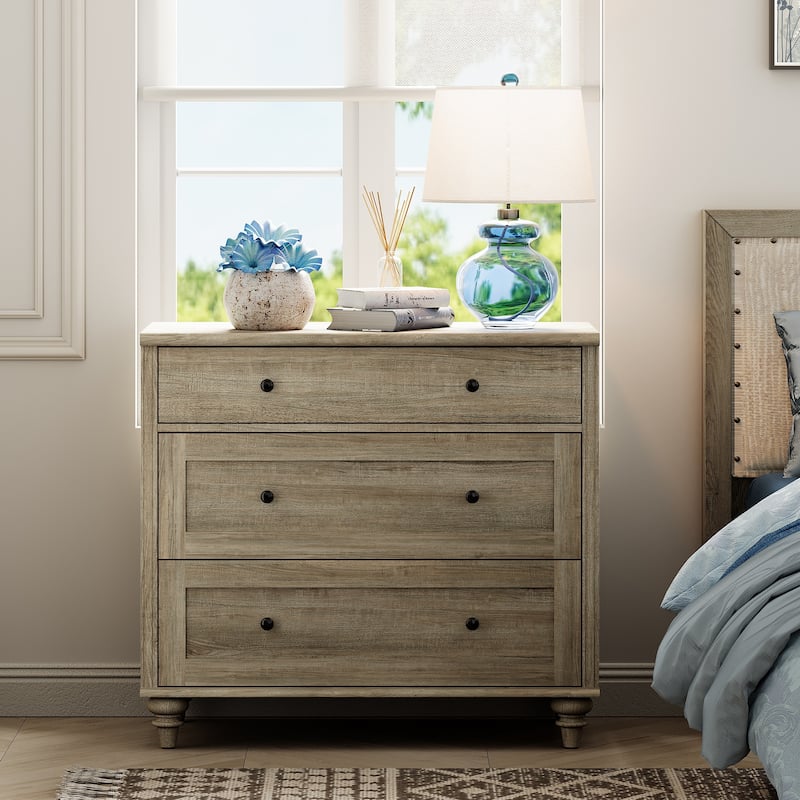 Nightstand Bedside Table, Wood Side Table with 3 Drawer