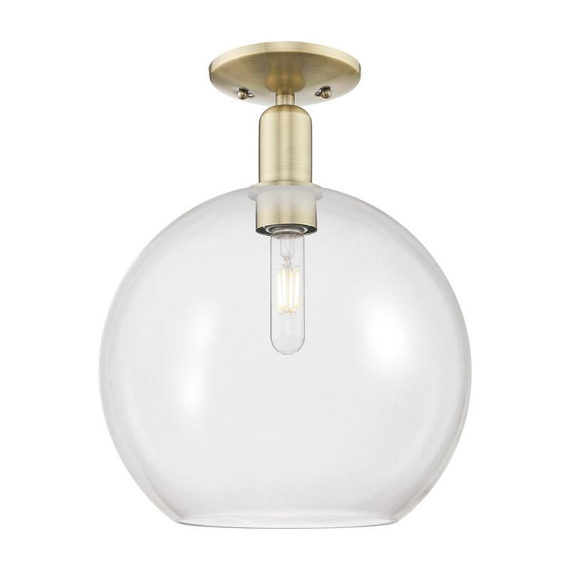 Innovations Lighting 716-1C-16-12 Athens Semi-Flush Athens 12" Wide - Antique Brass / Clear
