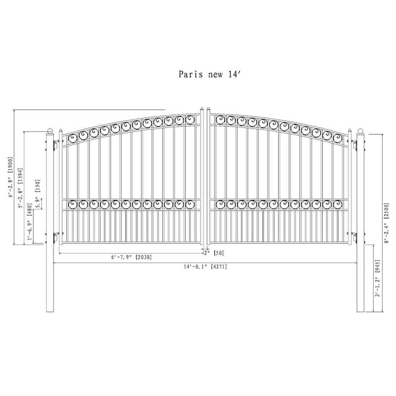 ALEKO Steel Dual Paris Style Driveway 14 ft with Pedestrian Gate - 14 ft x 6 ft / 5 ft x 4 ft
