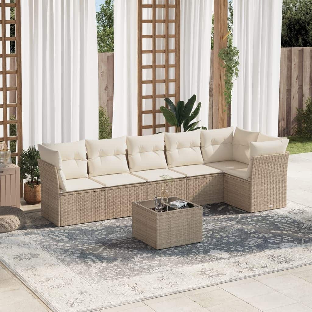vidaXL Garden Sofa Set Beige PE Rattan, Powder-coated steel, Tempered glass - 113.4 x 48.8 x 27.2