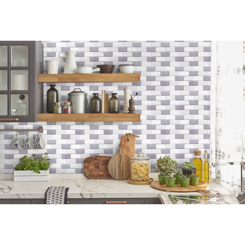 The Tile Life Metro 12x11 Grey/ White Brick Porcelain Backsplash Wall Tile