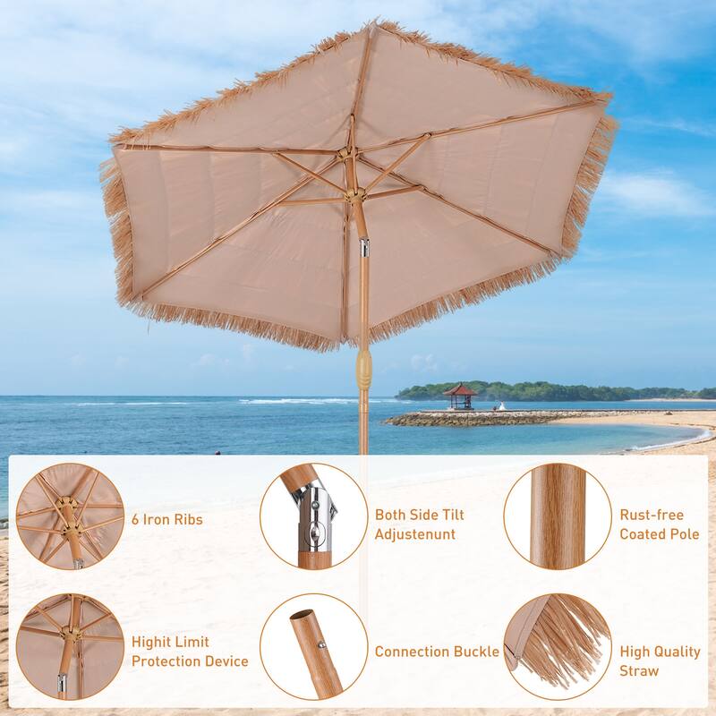 Ainfox 7.5/9 ft Hula Tiki Outdoor Umbrella, Thatched Beach Umbrella