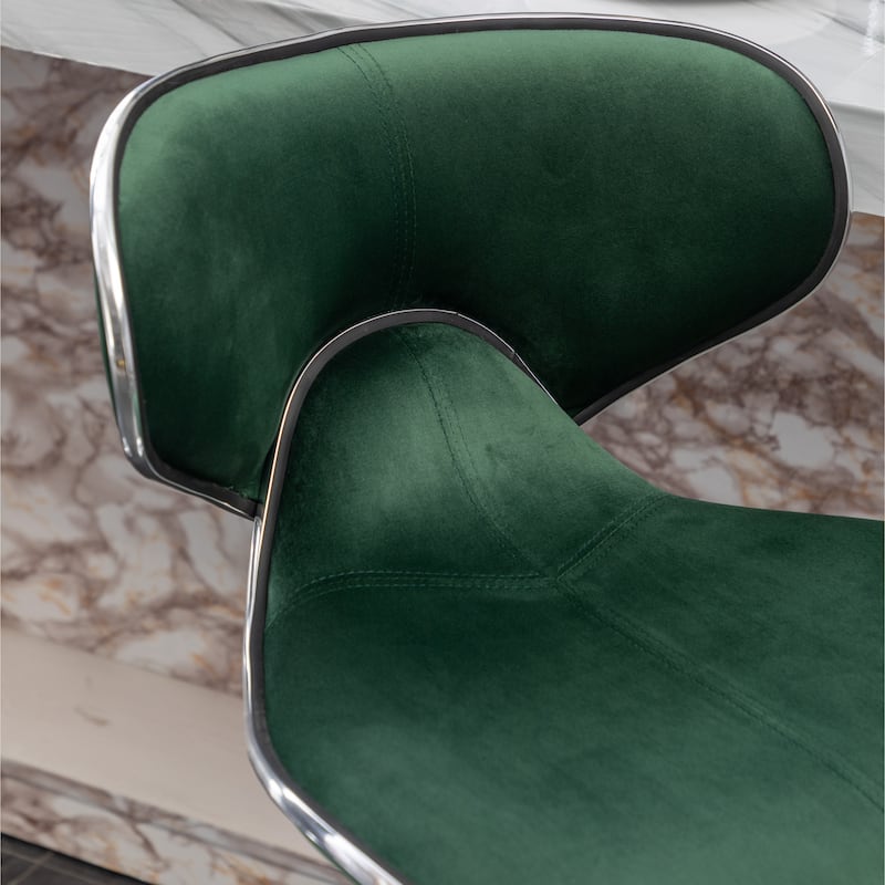 Velvet Swivel Barstool Bistro Counter Chair Dining Chair 2 Set, Green
